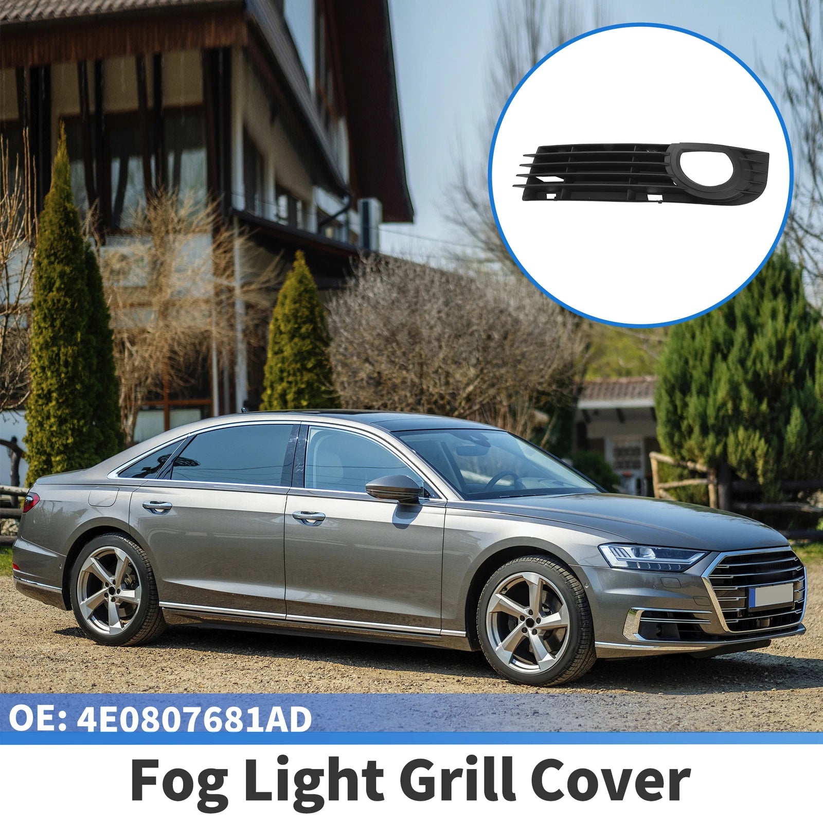 1pc Fog Light Grill for Audi A8 D3 (2005–2007) No. 4E0807681AD ABS
