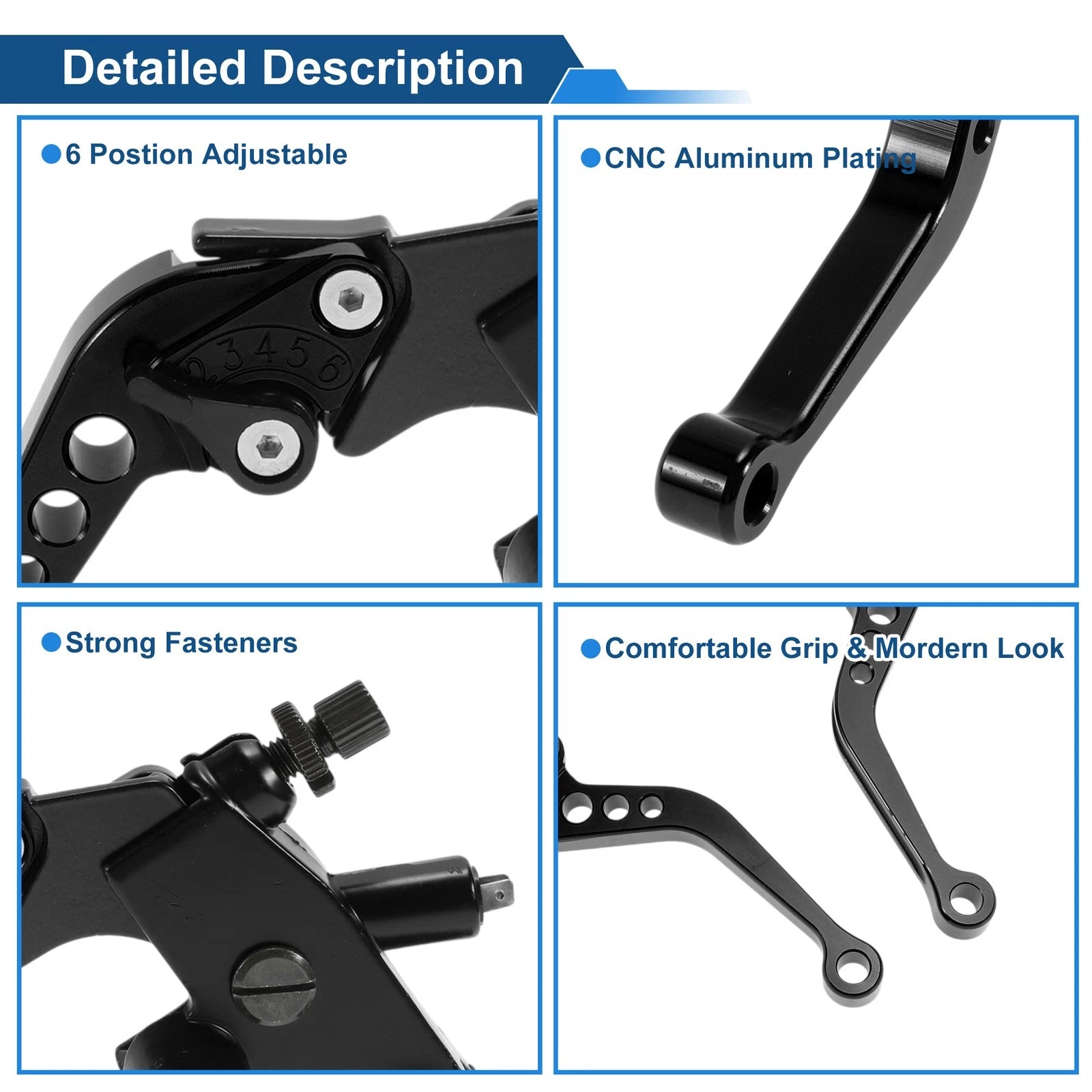 Adjustable Short Brake Clutch Levers for Honda (2010–2023) Solid Black