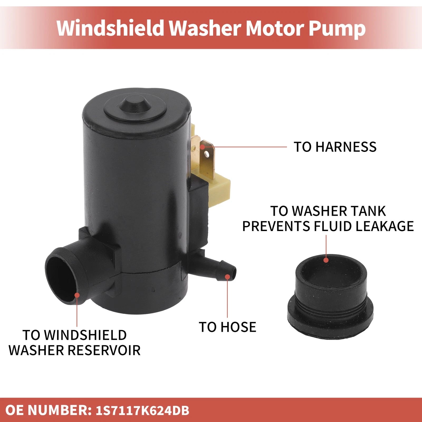 Windshield Washer Pump w/ Grommet for Ford (No.1S7117K624D)