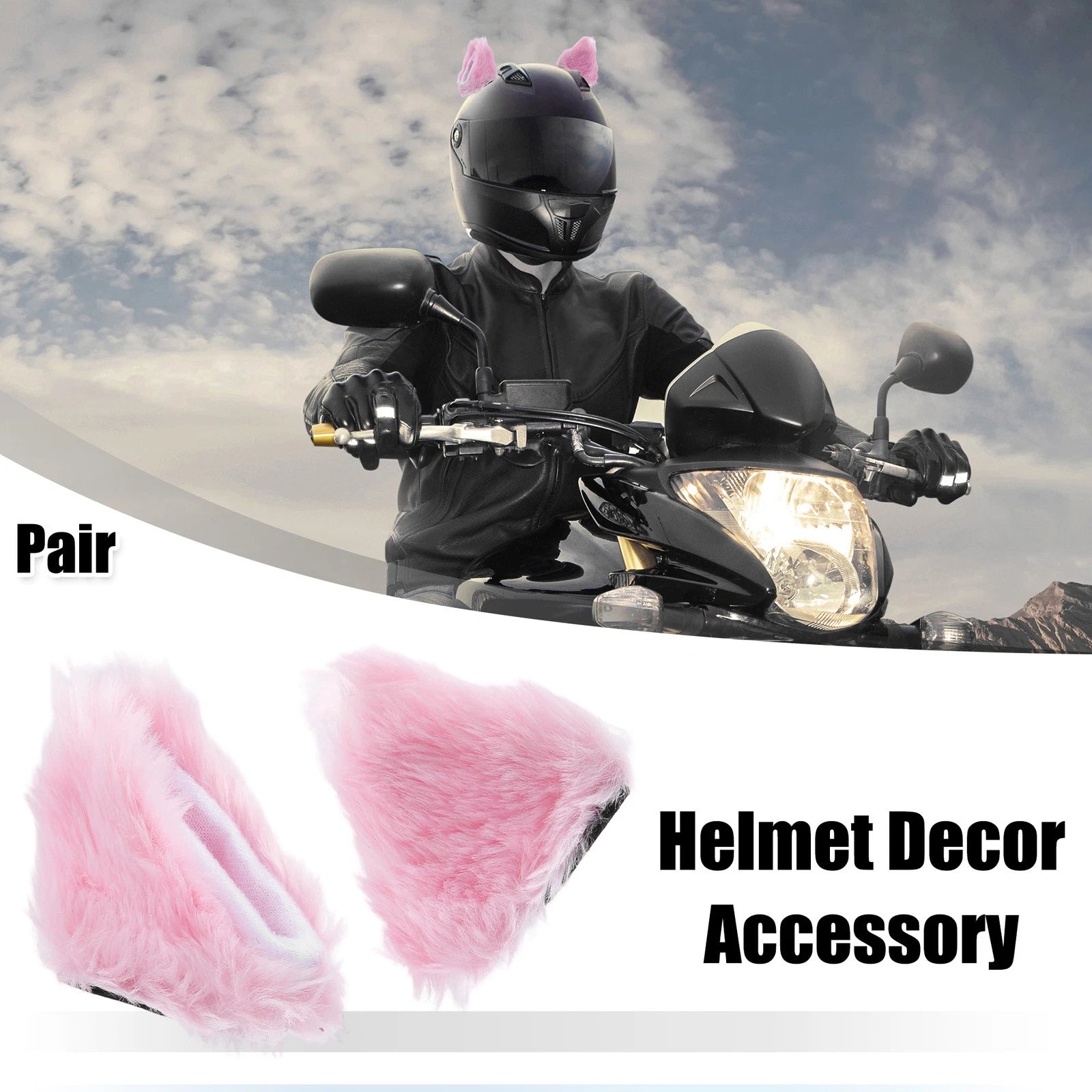 Helmet Decoration Plush Cat Ears Pair for Bicycle Motorcycle (White Pink) (—)