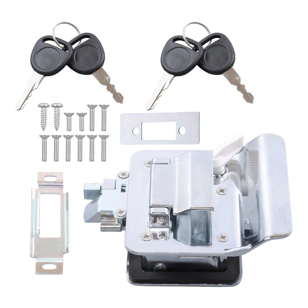 RV Door Lock for Right-Hinged Models (3.75" x 2.75" x 1.5") - Chrome, 4 Keys