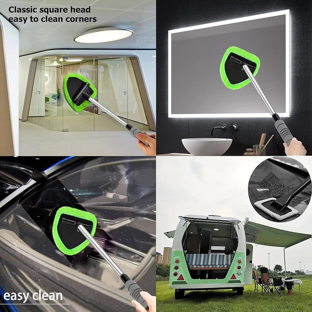 Extended Reach Window Cleaner Tool with Dual Fabric Covers for Vehicles
