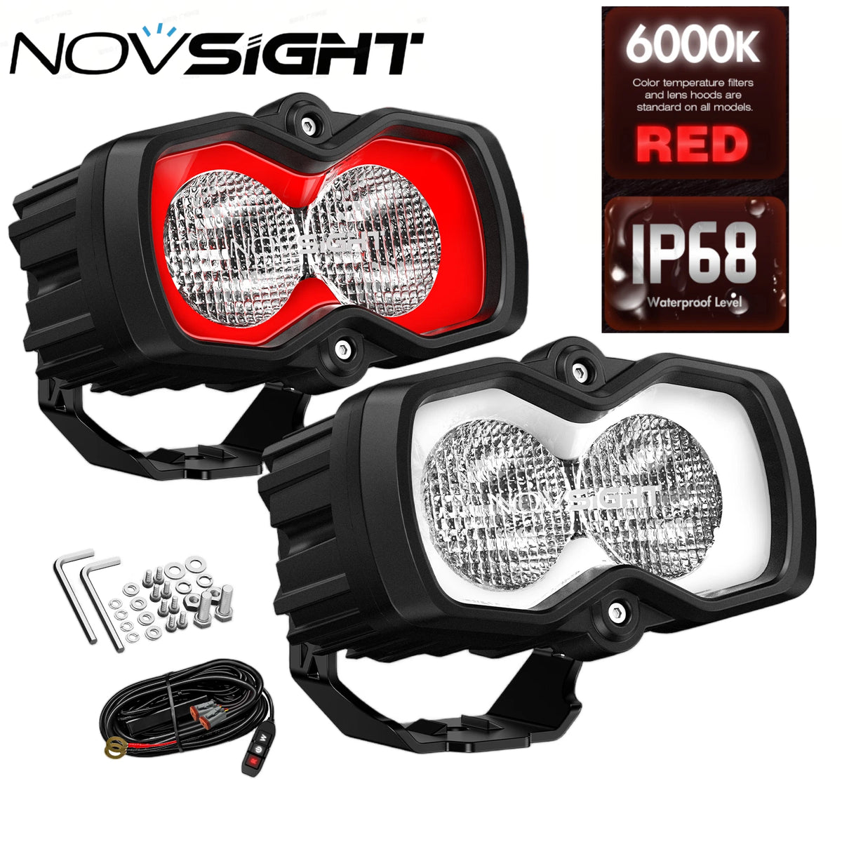 2X 4.5" LED Pod Work Flood Light Red & White DRL for Jeep SUV