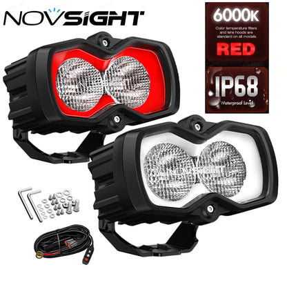 2X 4.5" LED Pod Work Flood Light Red & White DRL for Jeep SUV