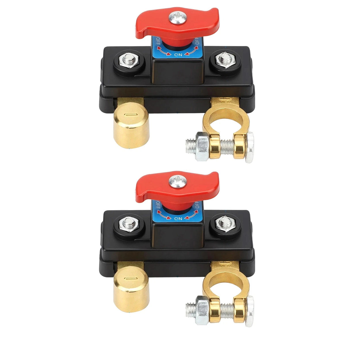 2Pcs Battery Disconnect Switch for Truck (12V-24V) Brass Terminals Anti-Drain