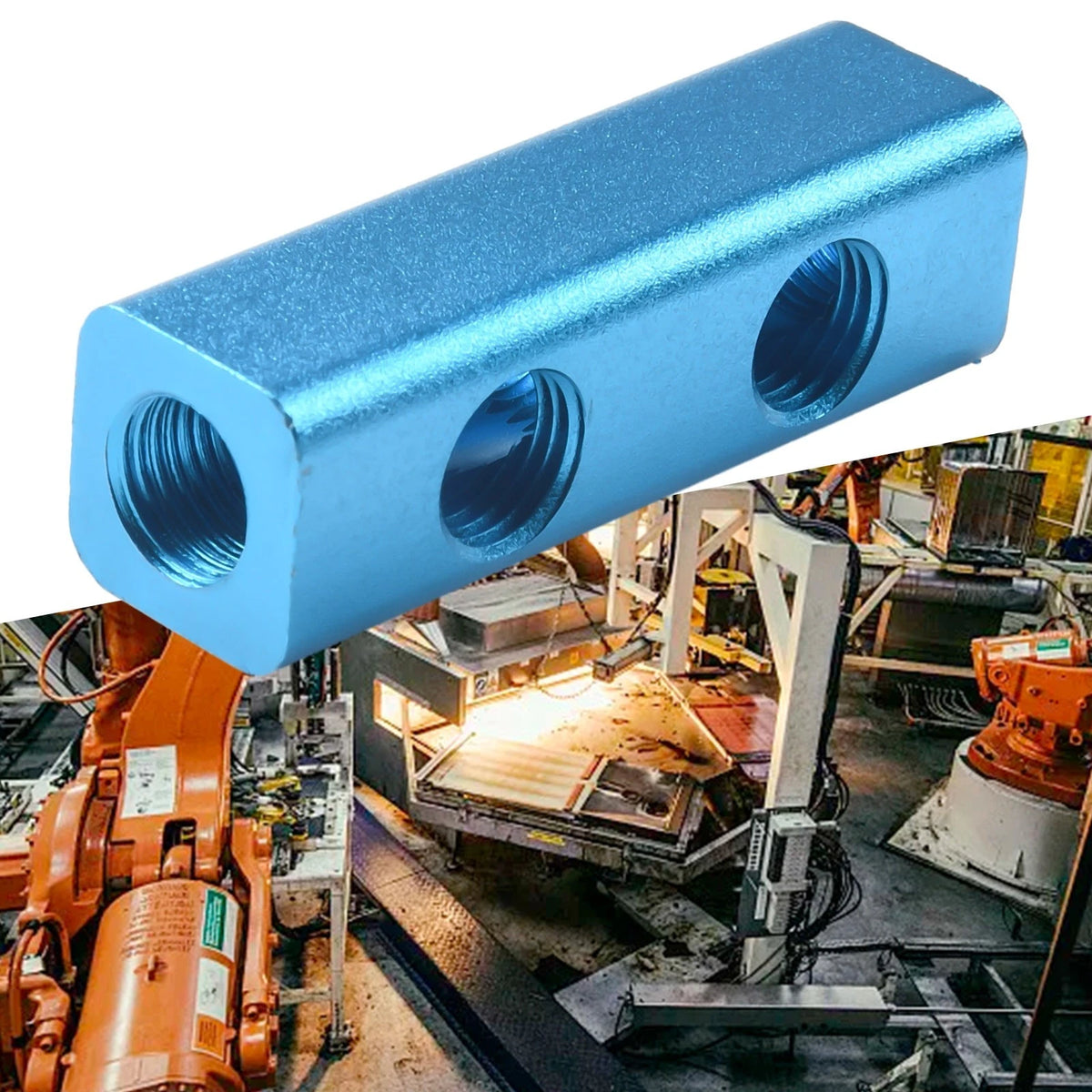2-Way Air Compressor Manifold Block Splitter with 5 Ports for Teal Blue Models