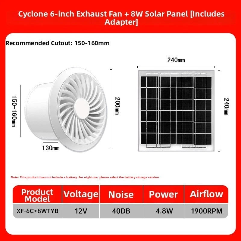 12V Solar Powered Brushless Exhaust Fan for Bathroom Kitchen Window