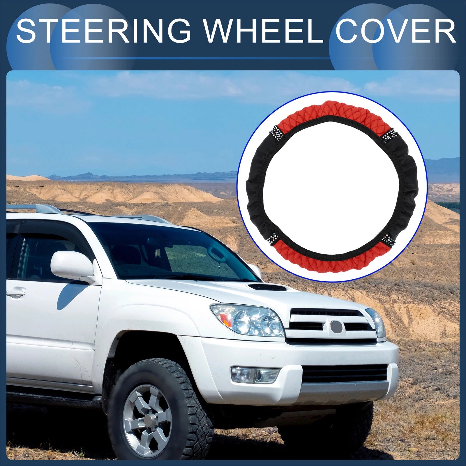 Steering Wheel Cover for Universal Vehicles (14.6"-15", Red)