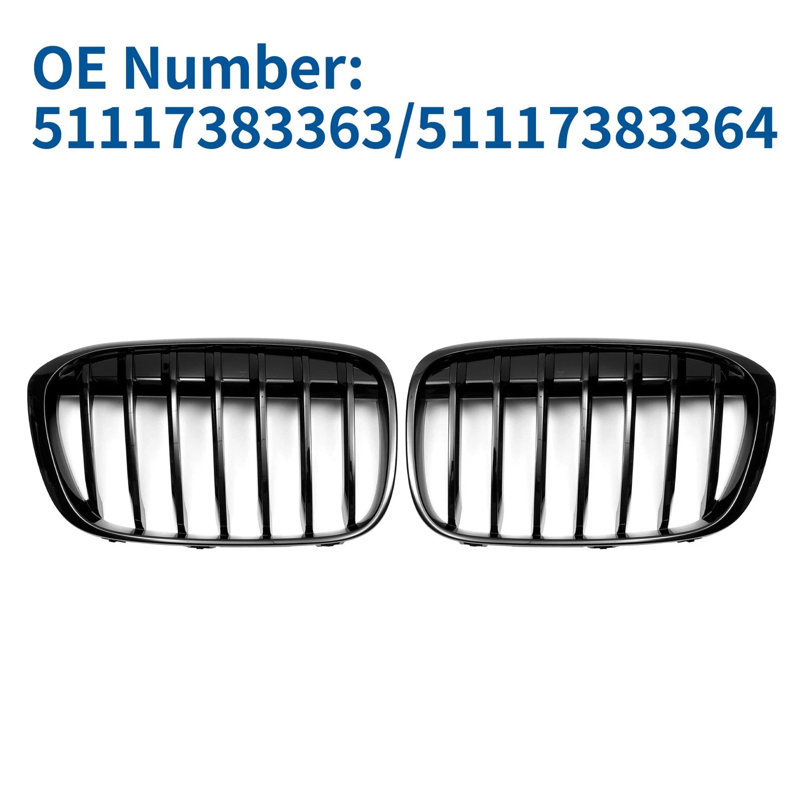 Pair Front Upper Bumper Grille Grill Gloss Black for BMW X1 F48 (2016–2022)