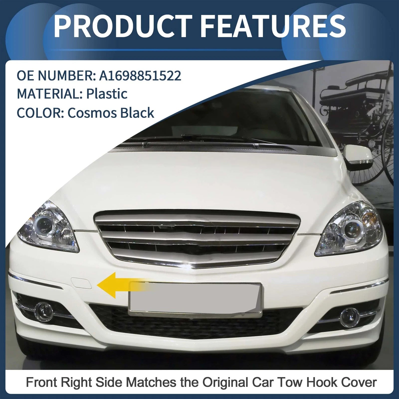 Front Bumper Tow Hook Cap Replacement for Mercedes-Benz B-Class (2006–2011)