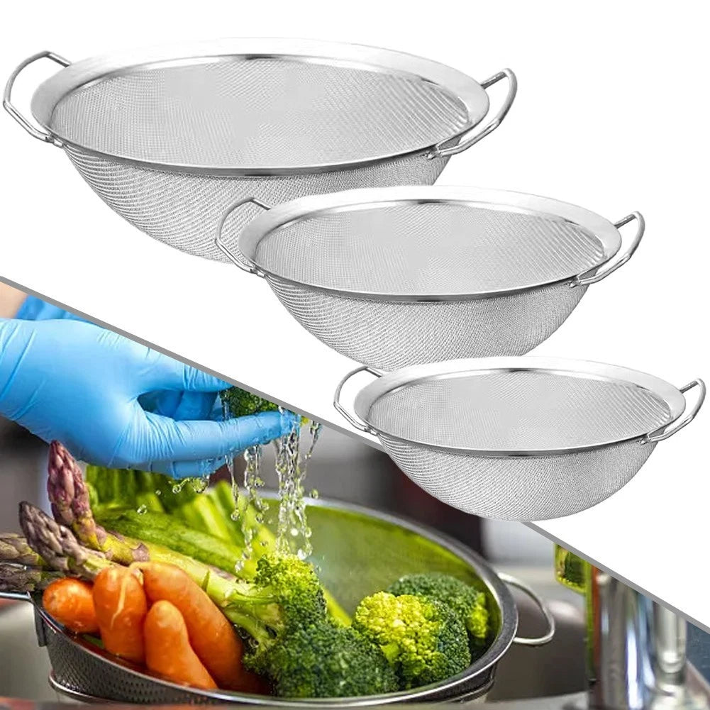 Stainless Steel Fine Mesh Colander with 2 Handles for Kitchen Use