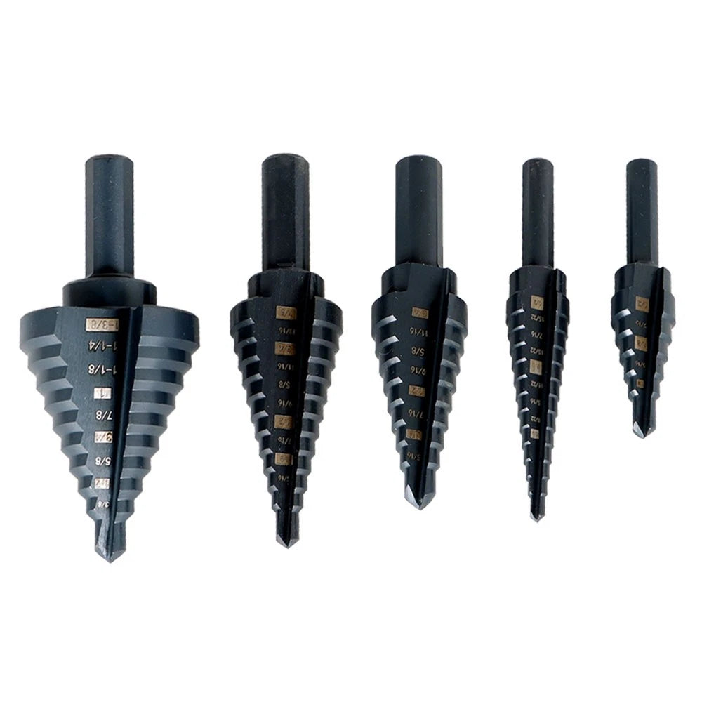 5-Piece Step Drill Bit Set Black Oxide M2 Multiple Hole 1/8"-1-3/8"