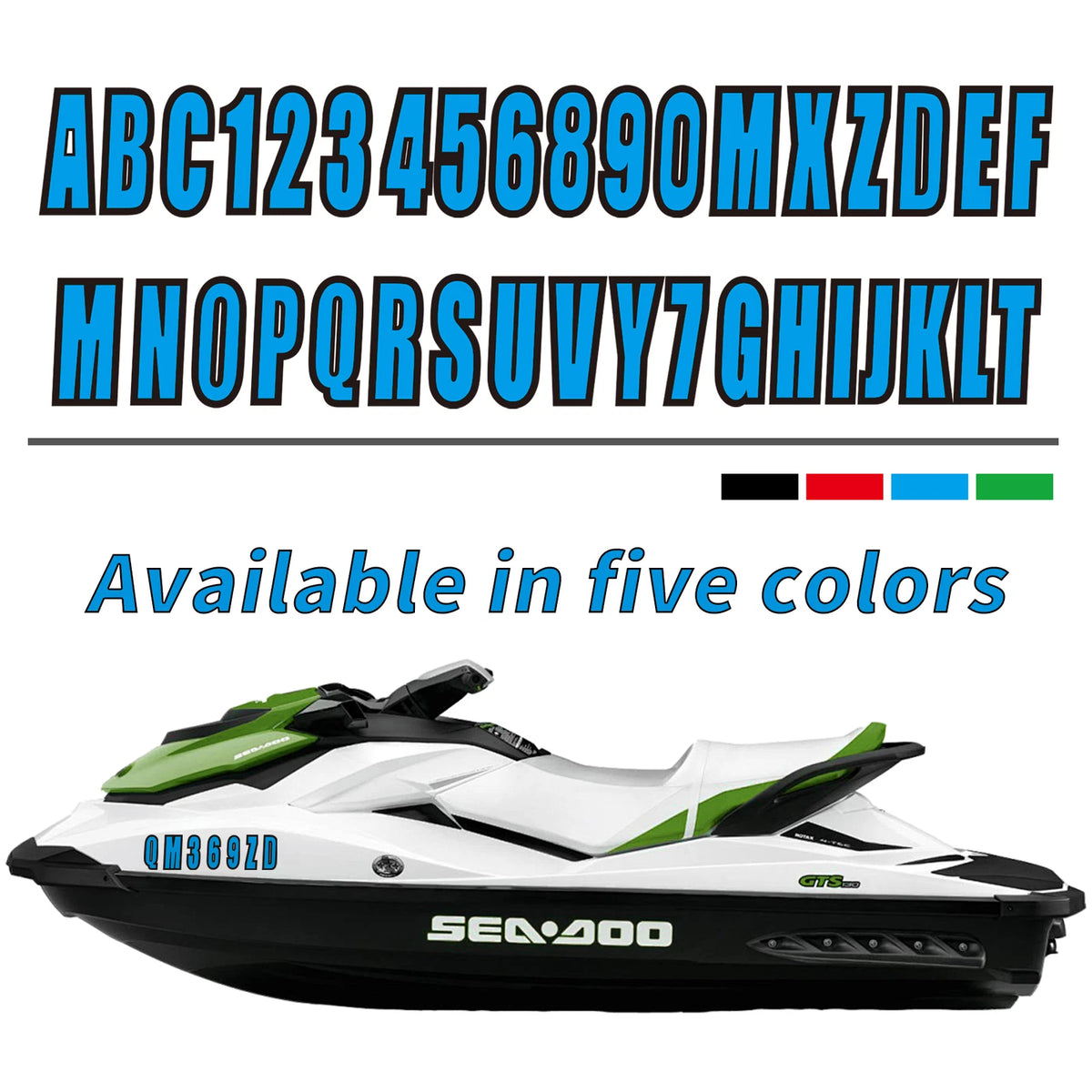 Boats & Personal Watercraft Solid Blue Numbers and Letters Decal Kits 4 Sets 3"