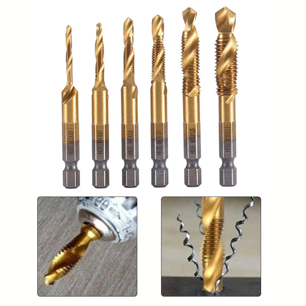Hex Shank Compound Tap Drill Set for Metric Threads (6 Sizes)