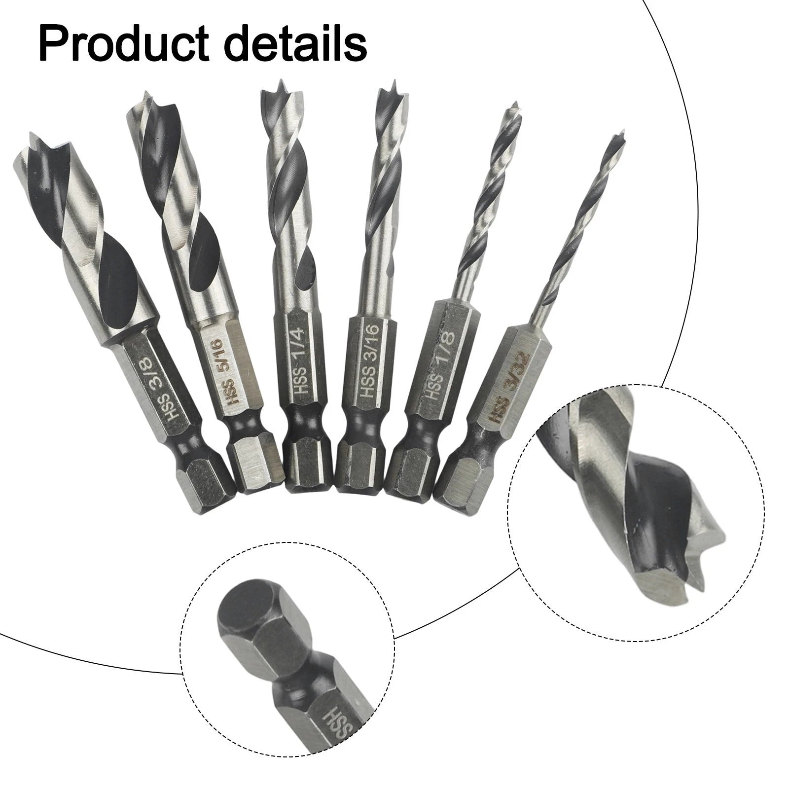 6-Piece Drill Bit Set 1/4 Inch Hex Shank for Wood