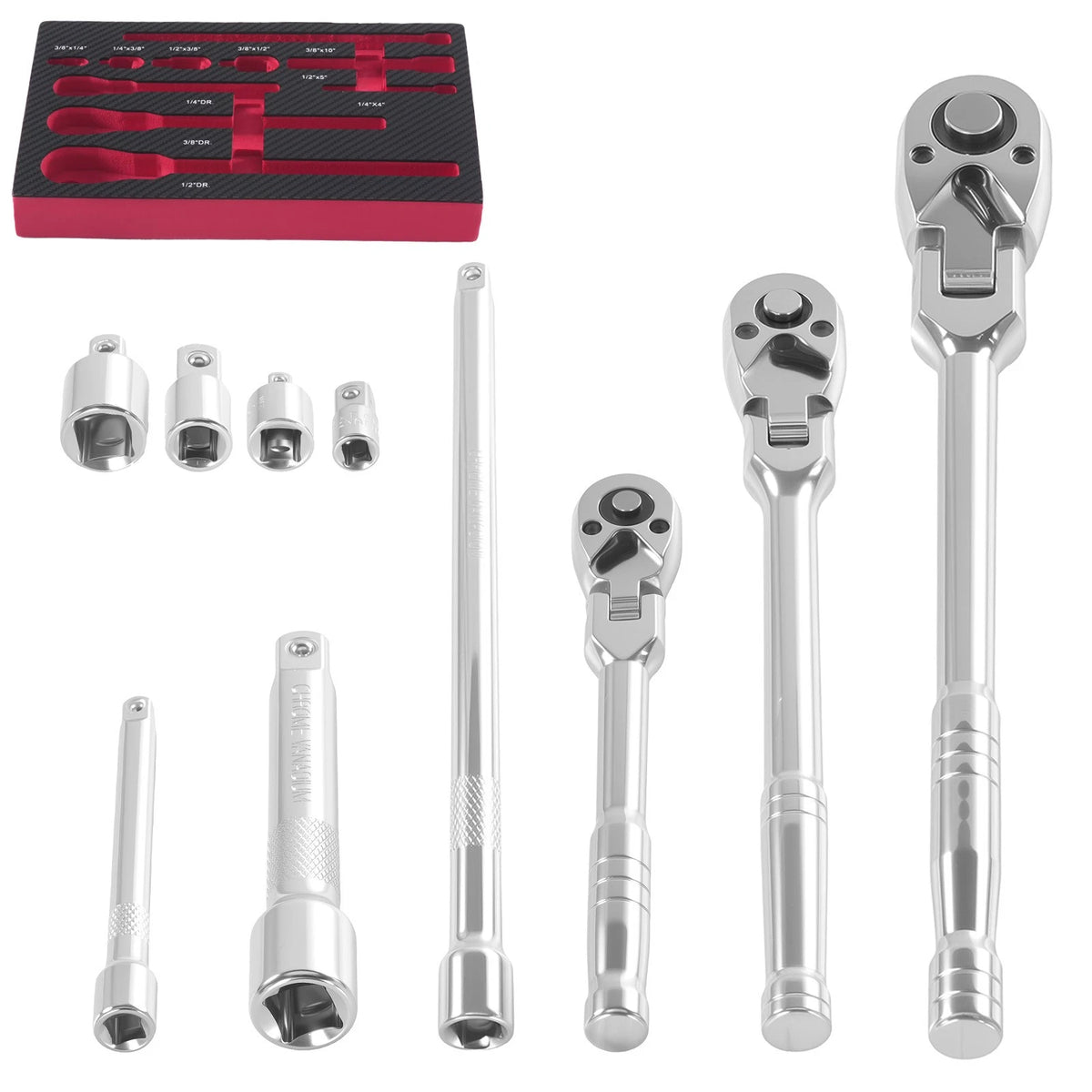 10pc 72T Ratchet Set for Automotive (1/4", 3/8", 1/2" Drive)