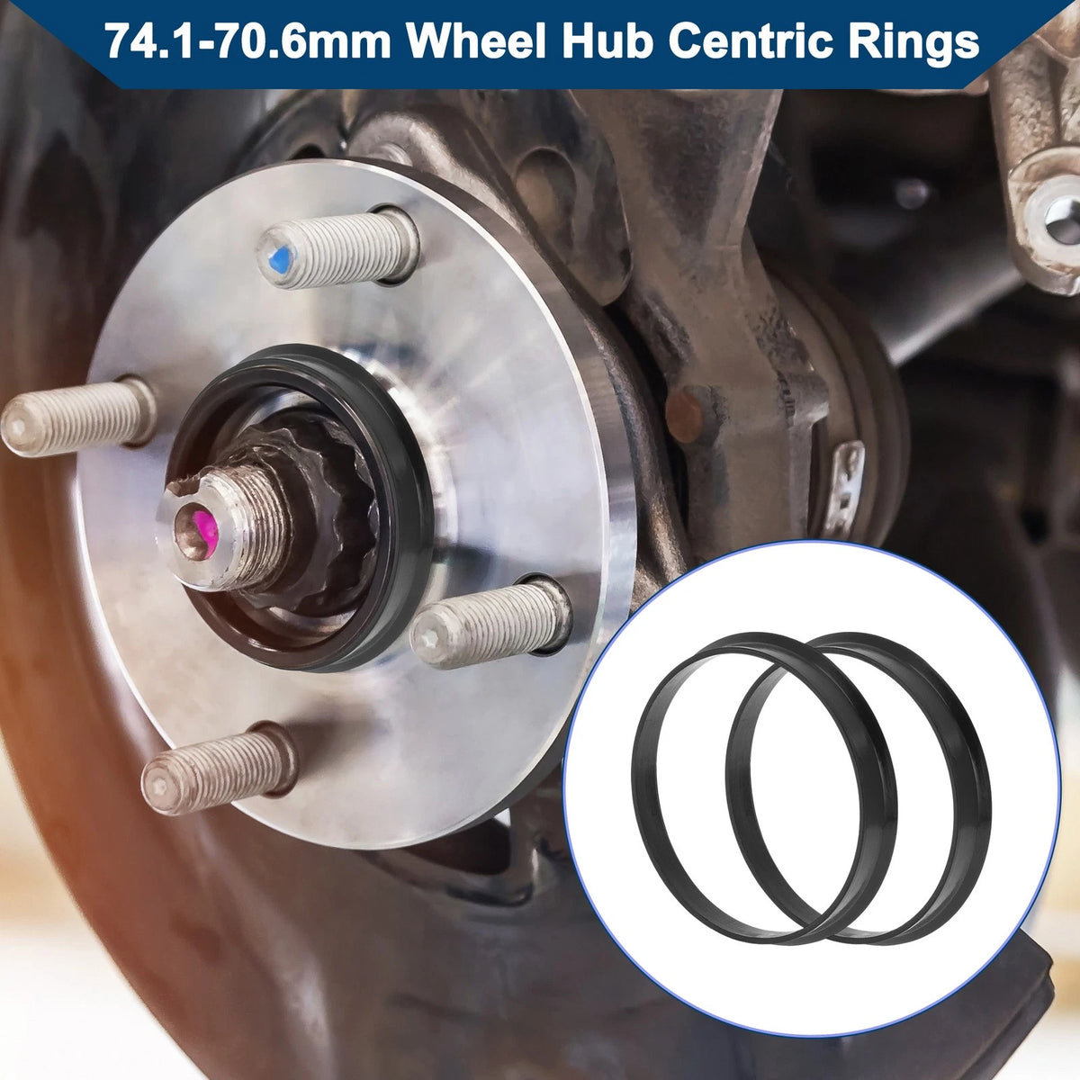 2X Wheel Hub Centric Rings for Car (OD 74.1mm ID 70.6mm) Black Polycarbonate