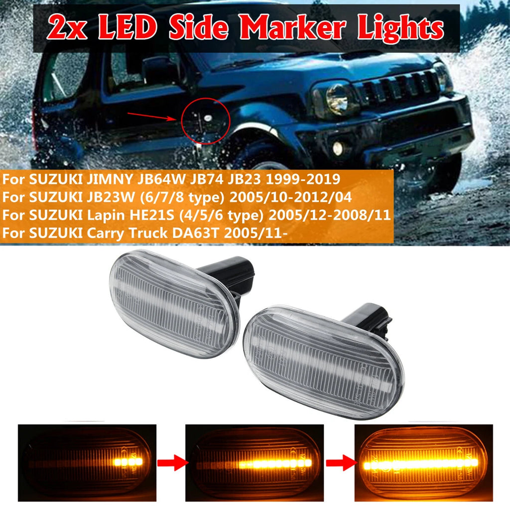 2X Sequential LED Side Marker Light Clear for Suzuki Jimny (JB23, JB64W, JB74)