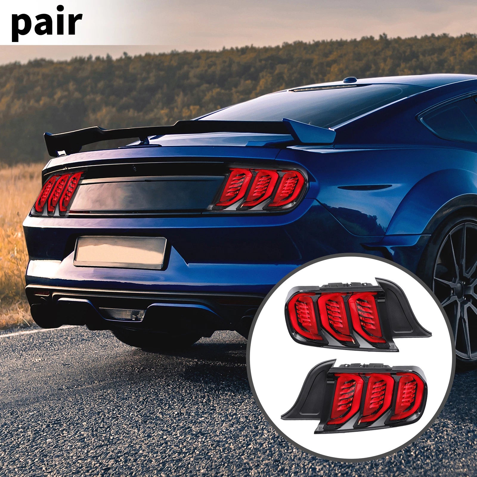 1 Pair OLED Tail Lights Assembly for Ford Mustang (2015–2016) Black