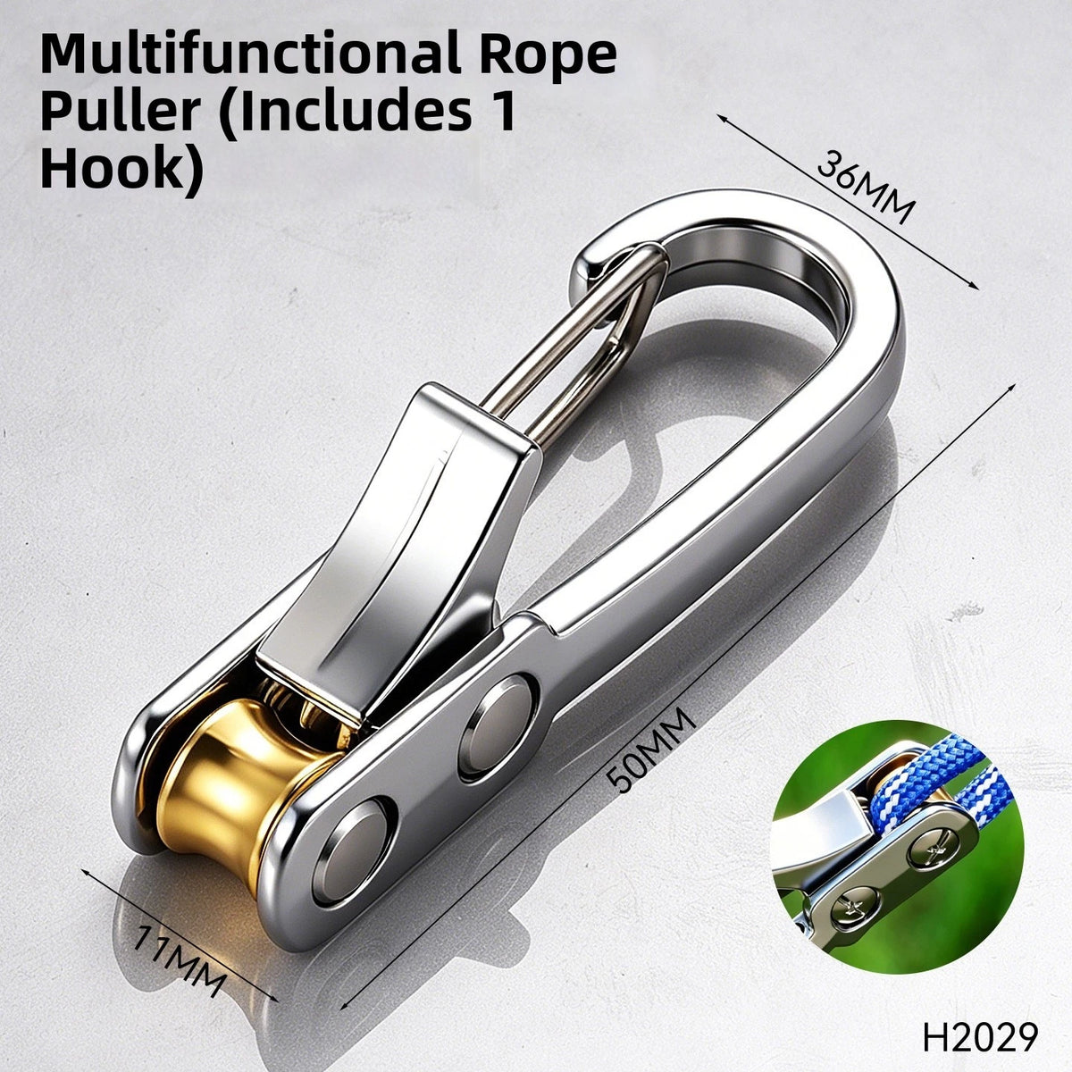 Rope Tightener with Hook for Outdoor Securing Use