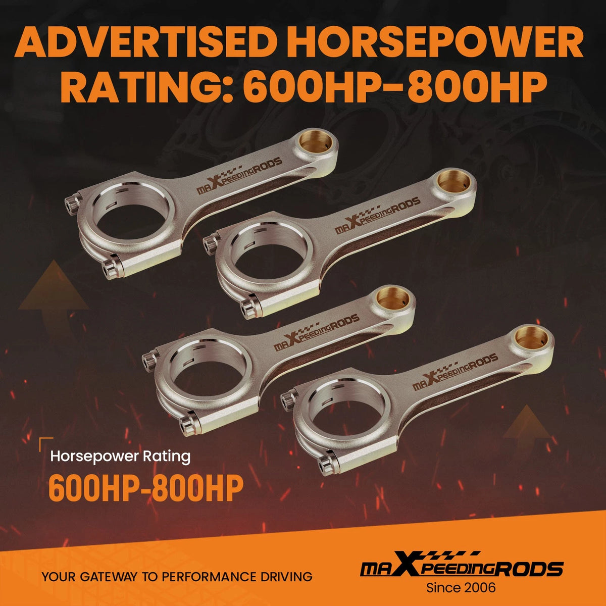 H Beam 4340 Connecting Rods ARP 2000 for Honda K20 K20A2 K20Z1 K20Z3 (5.472")