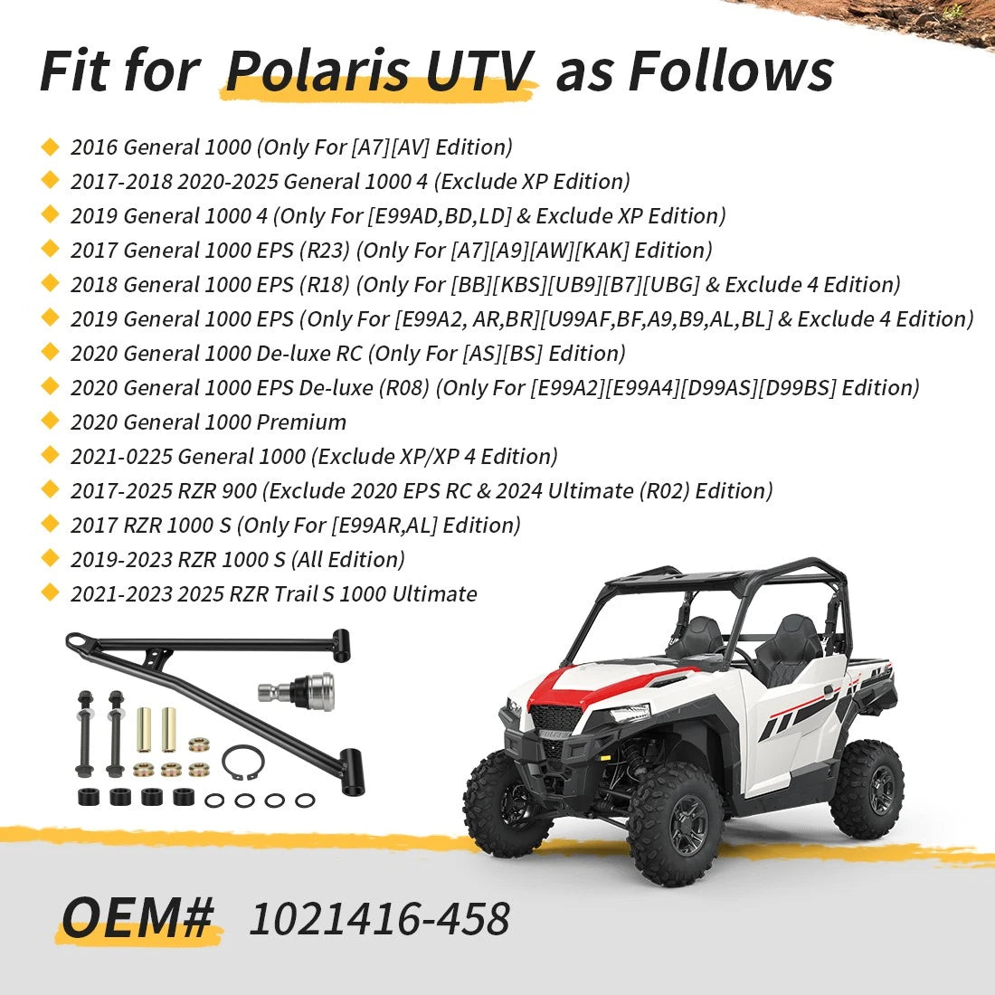 Front Left Control Arm Kit for Polaris RZR S 900 1000 General 1000 (2015–2021) 1021416-458