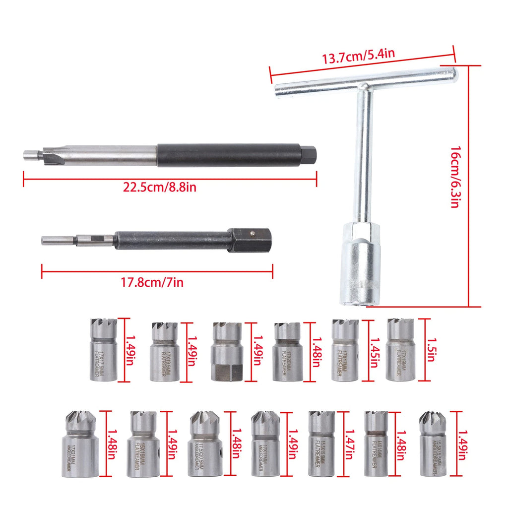 17Pcs Diesel Injector Seat Cutter Cleaner Tool for Universal Use