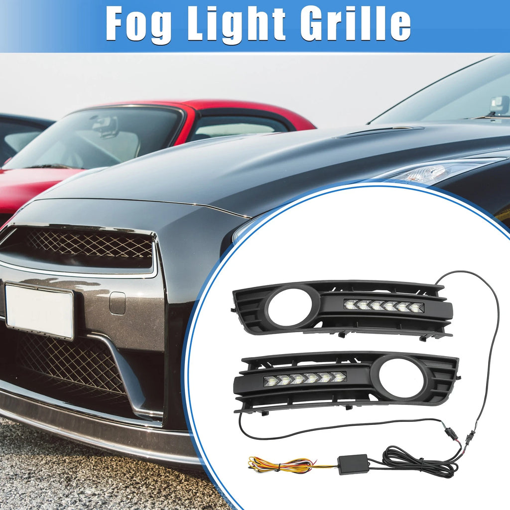 Front Bumper Fog Light Grille Cover Black with LED for Audi A4 (2001–2005)