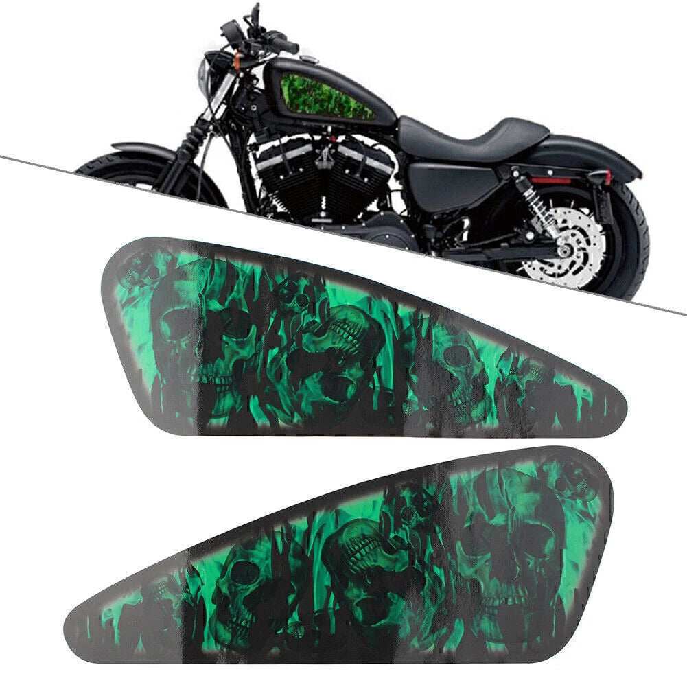 2Pcs Green Skull Decals for Harley XL883 1200 (2004–2023)