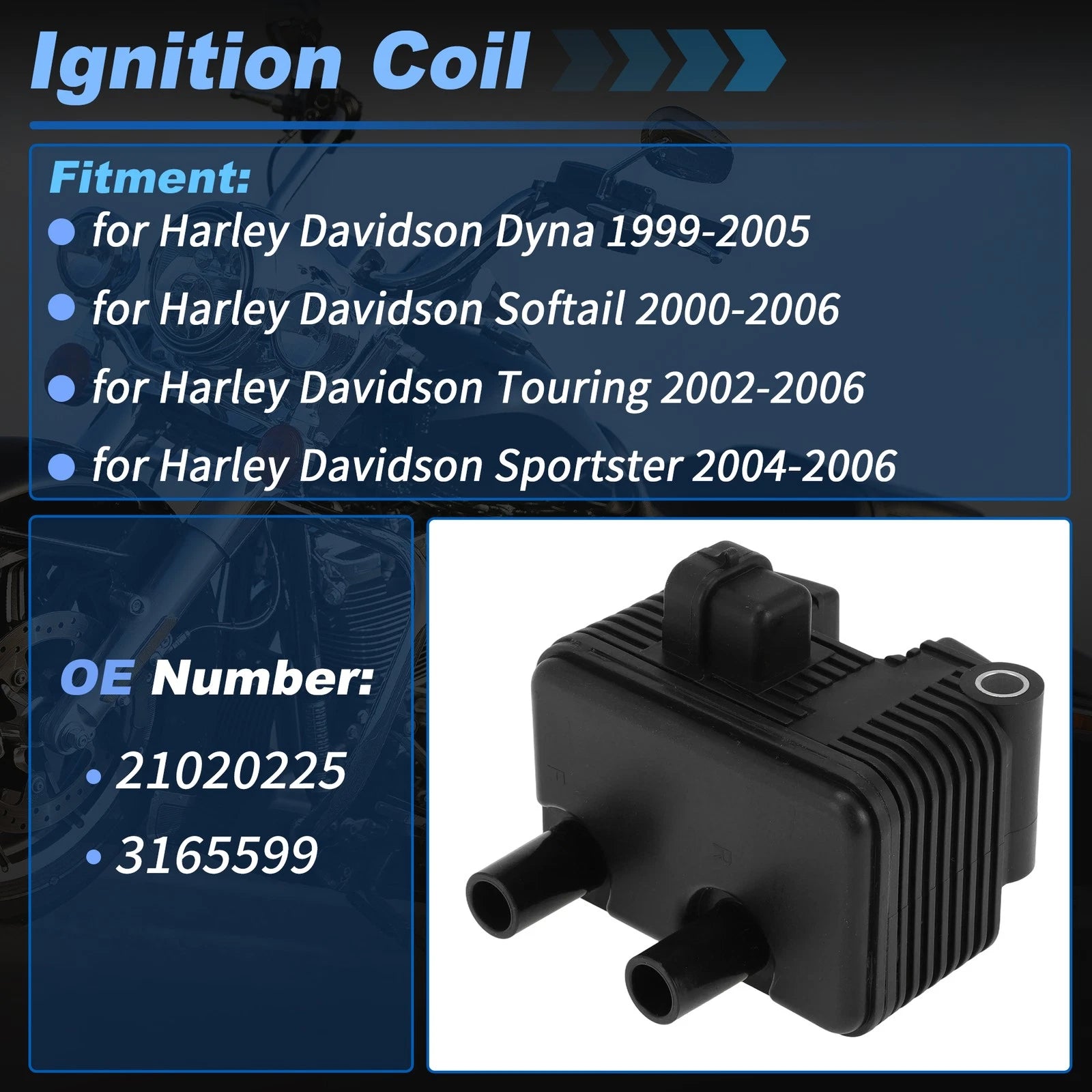 Ignition Coil for Harley Davidson Dyna (1999–2005) 21020225
