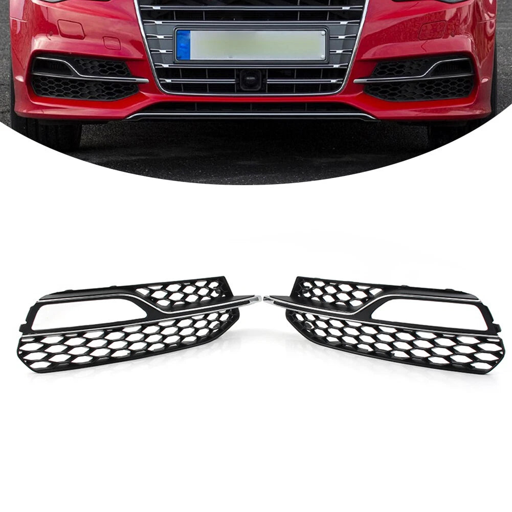 2X Front Bumper Fog Light Grill Honeycomb Cover for Audi A3 S3 (2013–2017)