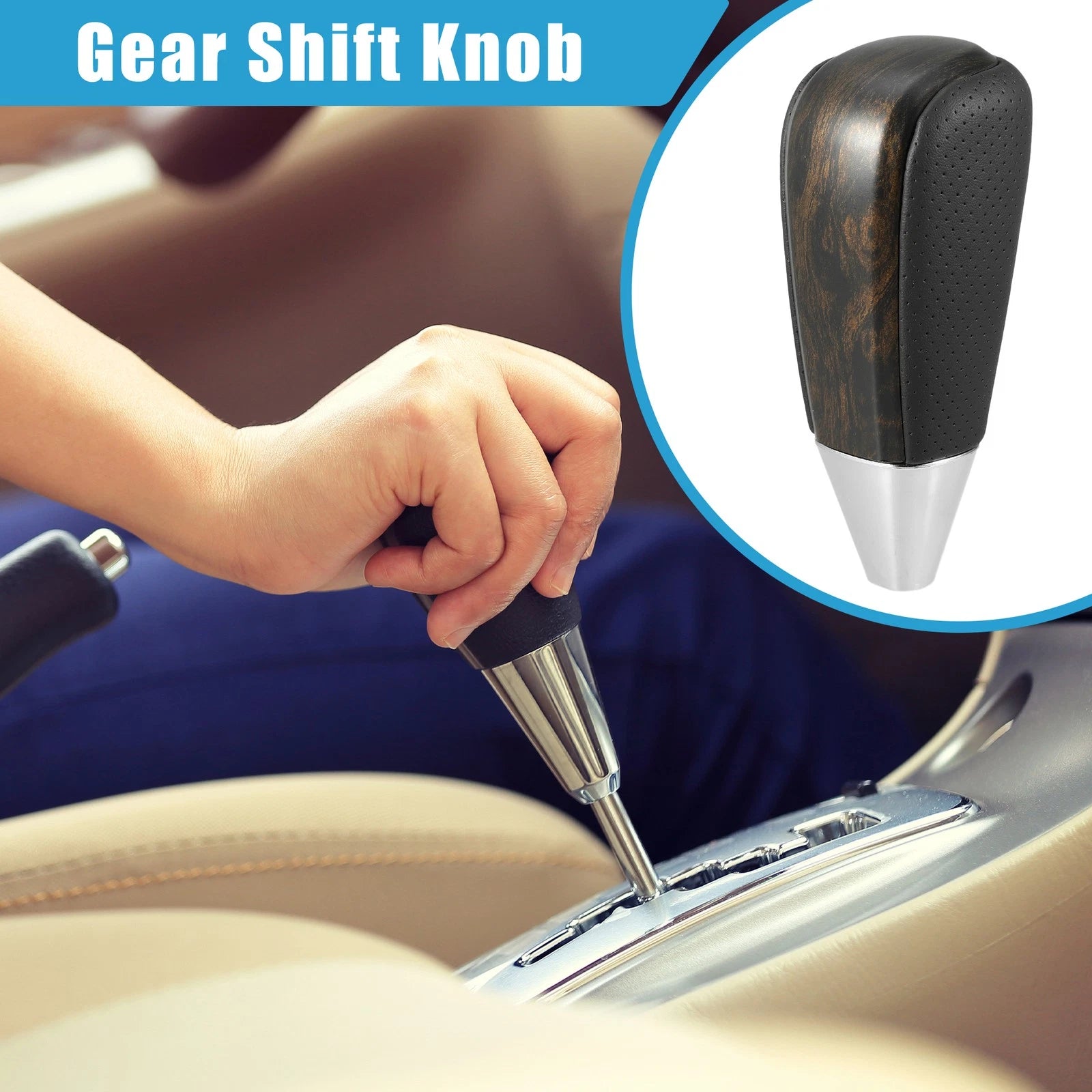 Gear Shift Knob Black Wood Pattern Replacement for Toyota Land Cruiser (2008–2021)