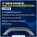 2X Stainless Steel Grab Handle for Boat (9 Inch)
