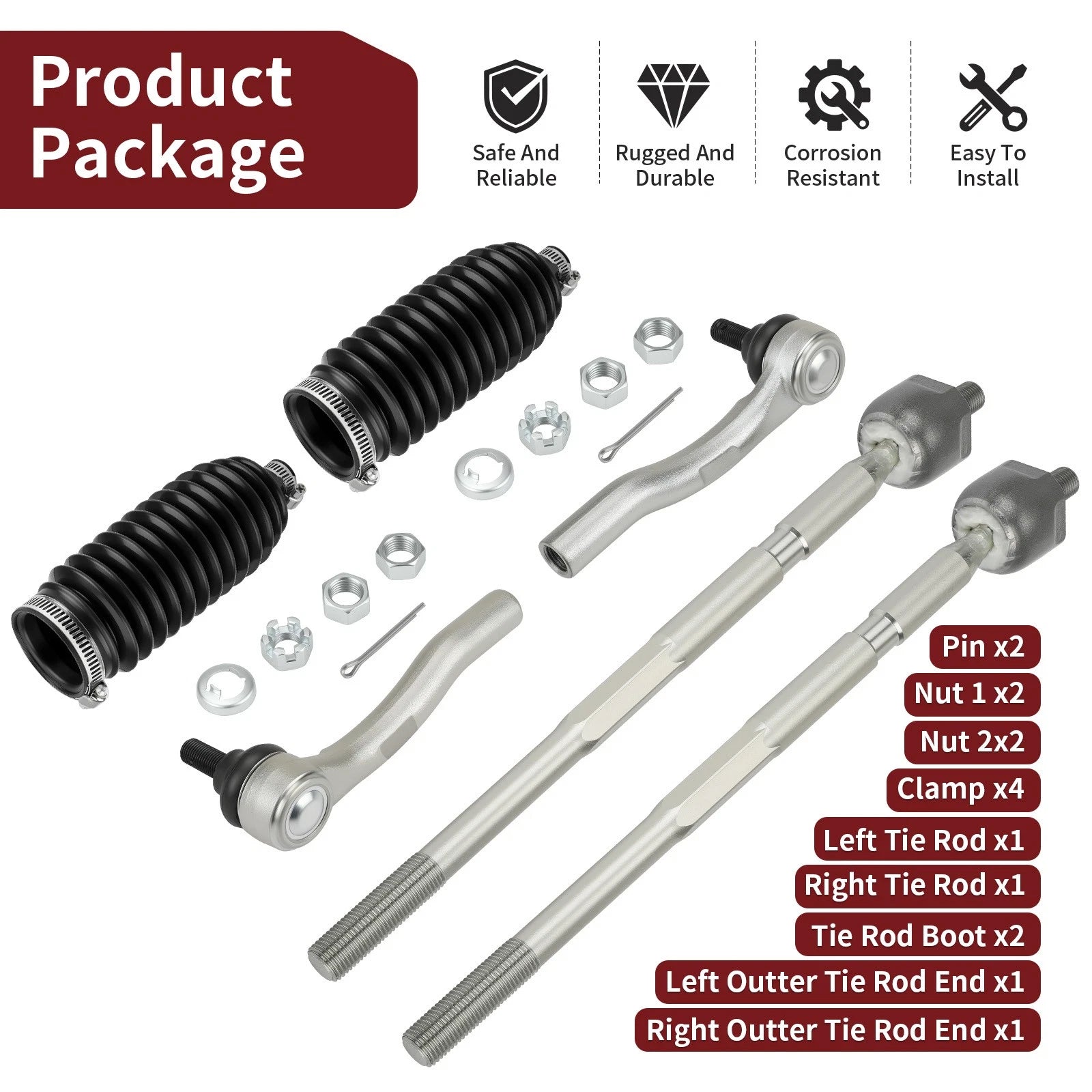 Tie Rod Ends Kit & Boot for Honda Pioneer 1000 SXS1000M3 (2016–2021) 53560-T0A-A12