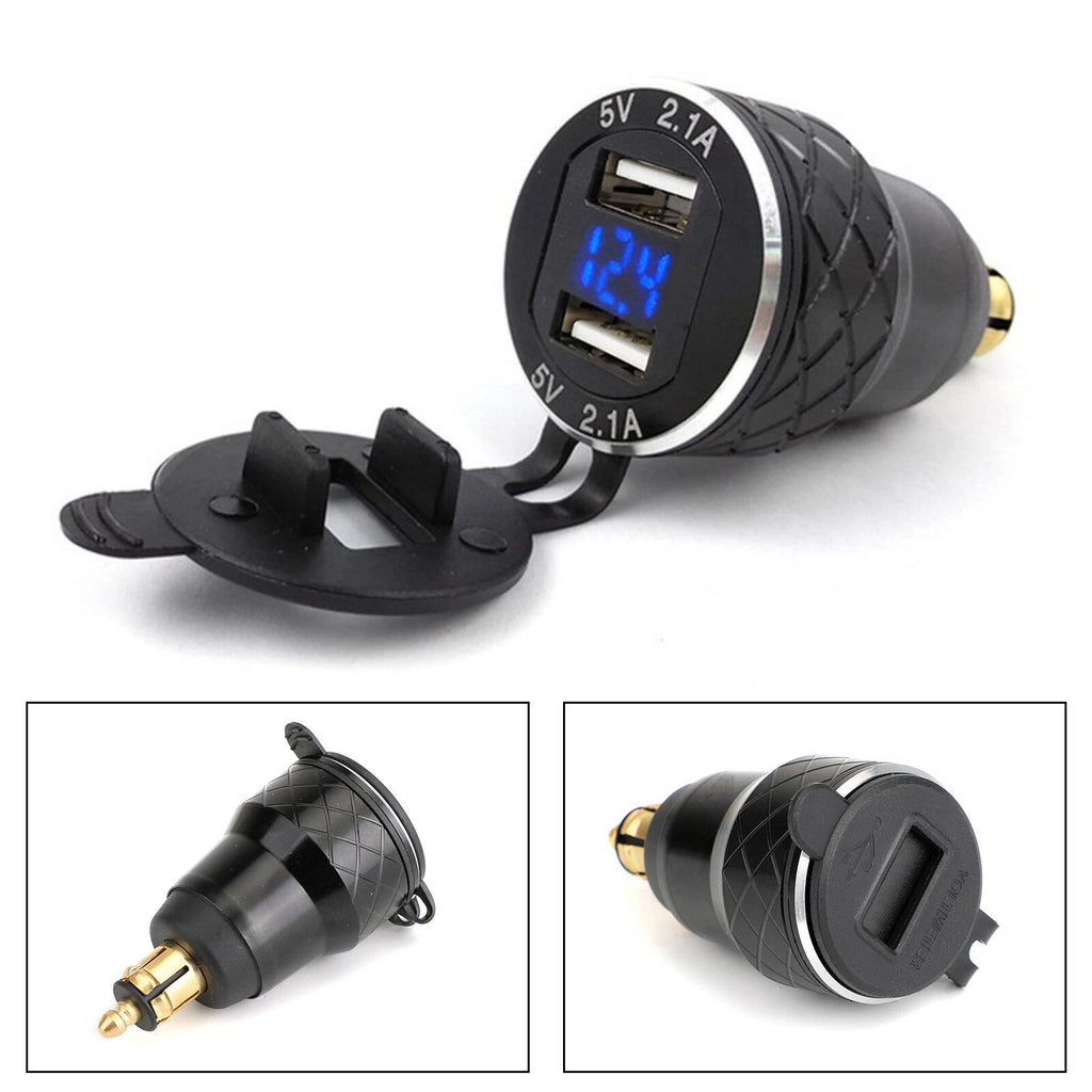 Dual USB Charger DIN Socket Voltmeter for BMW Motorcycle (EU Plug)