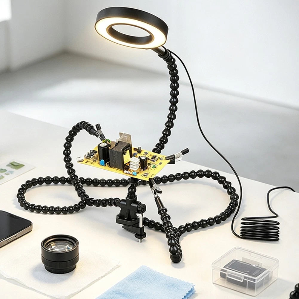 Table Mounted Soldering Aid with 360° Rotating Clamps and Silicone Jaw