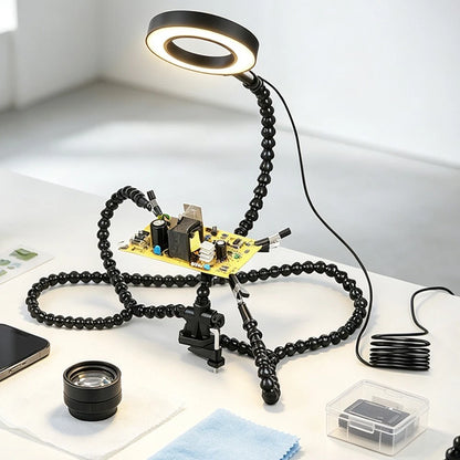 Table Mounted Soldering Aid with 360° Rotating Clamps and Silicone Jaw