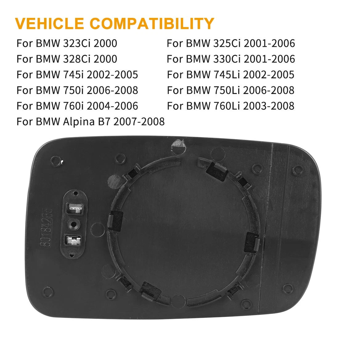 Heated Side Mirror Glass with Backing Plate Left for BMW 325Ci 760Li (1999–2006)