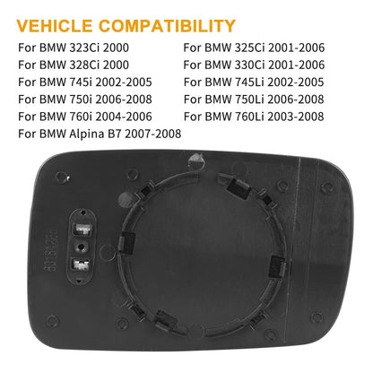 Heated Side Mirror Glass with Backing Plate Left for BMW 325Ci 760Li (1999–2006)