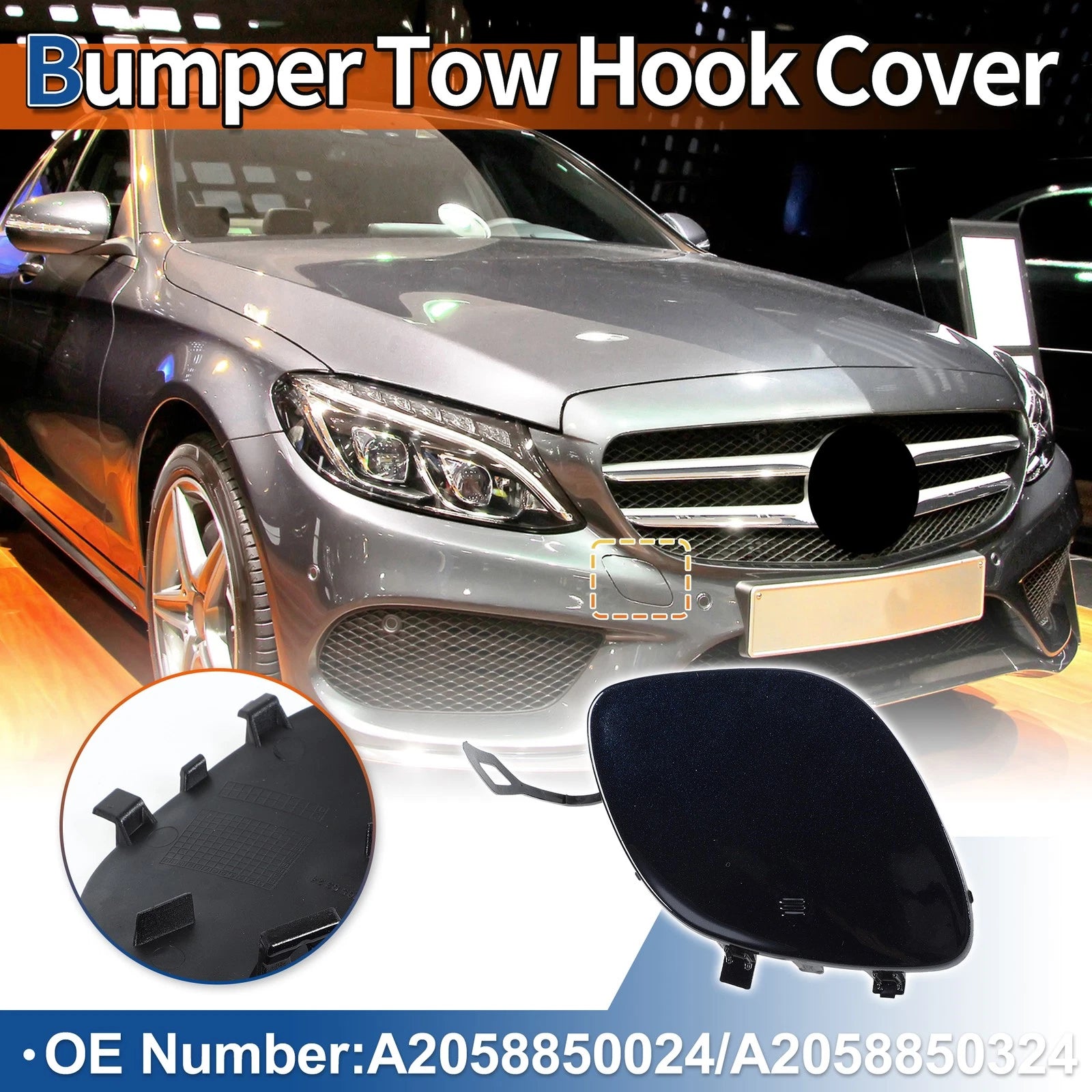 Tow Hook Cover Front Car Bumper Replacement for Mercedes-Benz A205 (2016–2020)