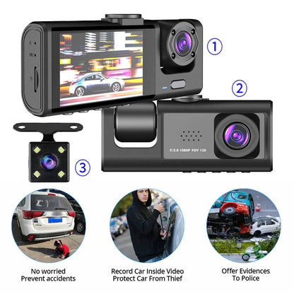 Dual Lens Dash Cam for Car (HD 1080P, Front/Rear/Inside, G-Sensor, WIFI)
