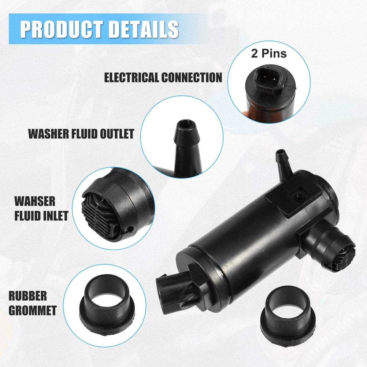 Windshield Washer Pump with Grommet for Honda Civic 1.5L 2016-2020