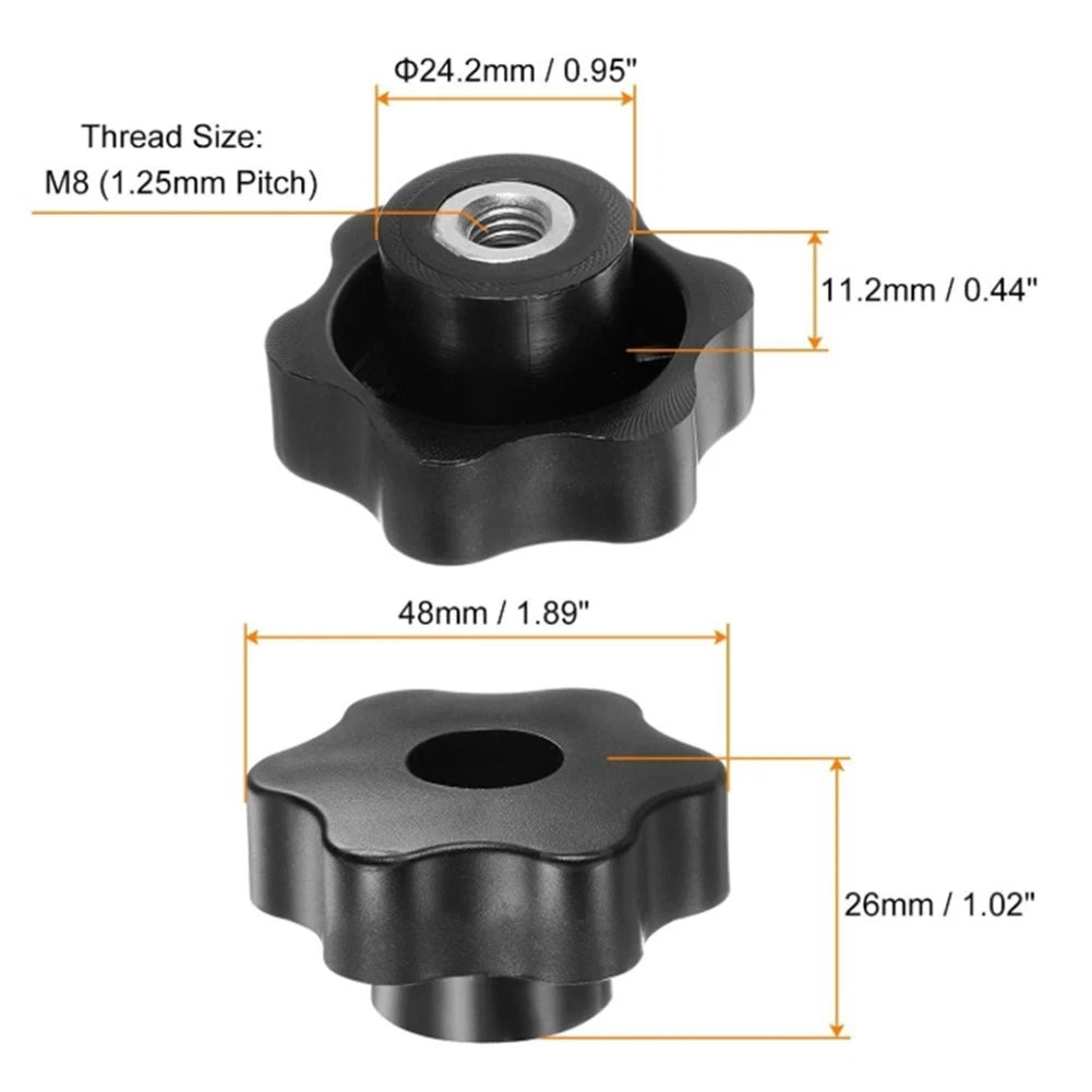 Set of 4 Star Shaped Knobs with M8 Threaded Brass Insert for
