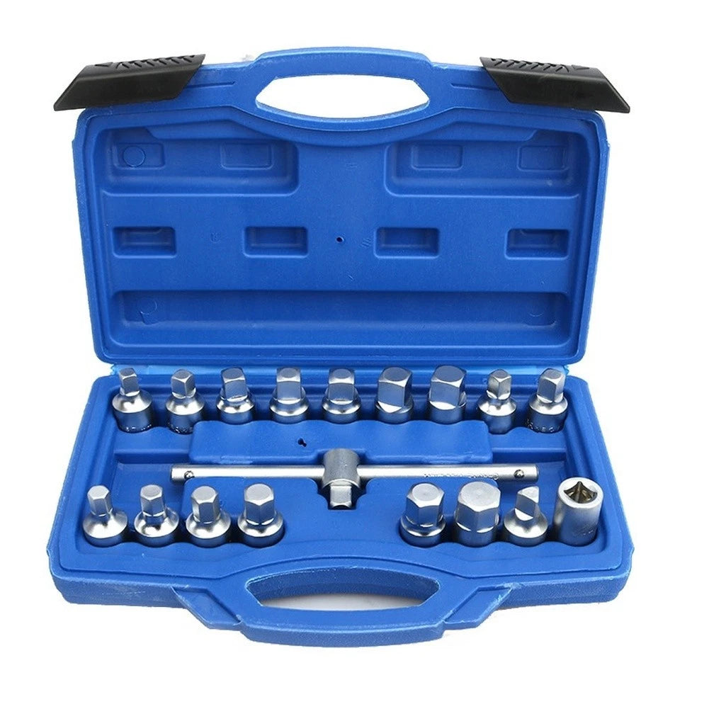 18 Pc Oil Drain Connector Wrench Kit for Cars