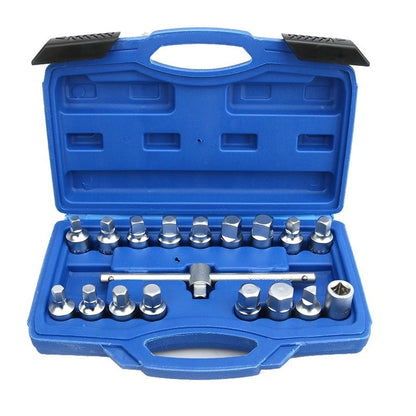 18 Pc Oil Drain Connector Wrench Kit for Cars