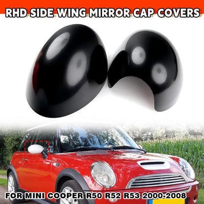 Black Electric Side Wing Mirror Cap Cover for Mini Cooper R50 R52 R53 (2000–2008)