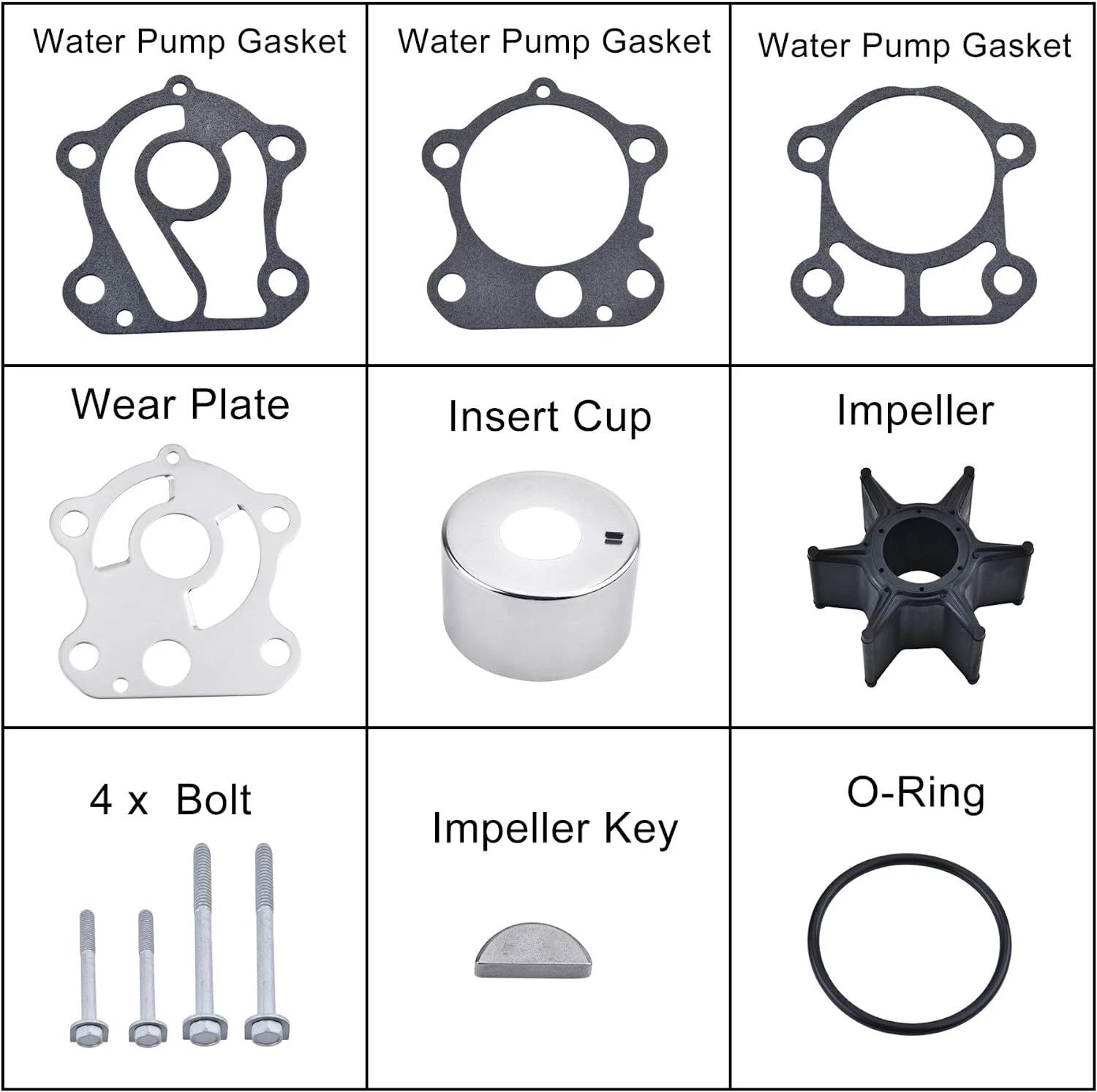 Water Pump Impeller Repair Kit for Yamaha Outboards 70 85 90HP (N/A) 692-W0078-02