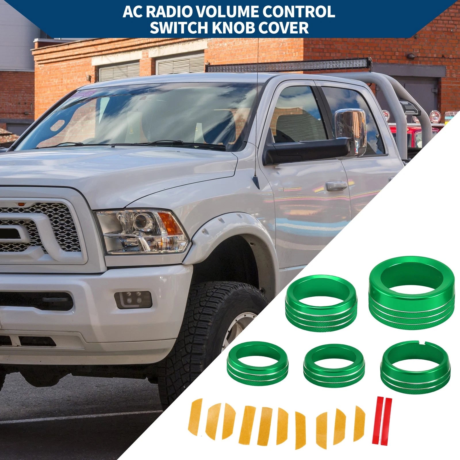 Gear Shift and Headlight Media Knob Cover for Dodge Ram 2013–2017 (Green)