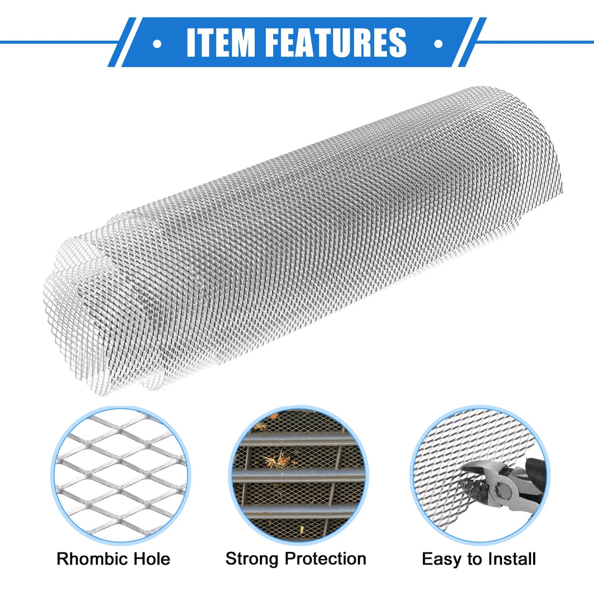 Grill Mesh Sheet 100x33cm 8x4mm Rhombic Hole for Car Silver Tone