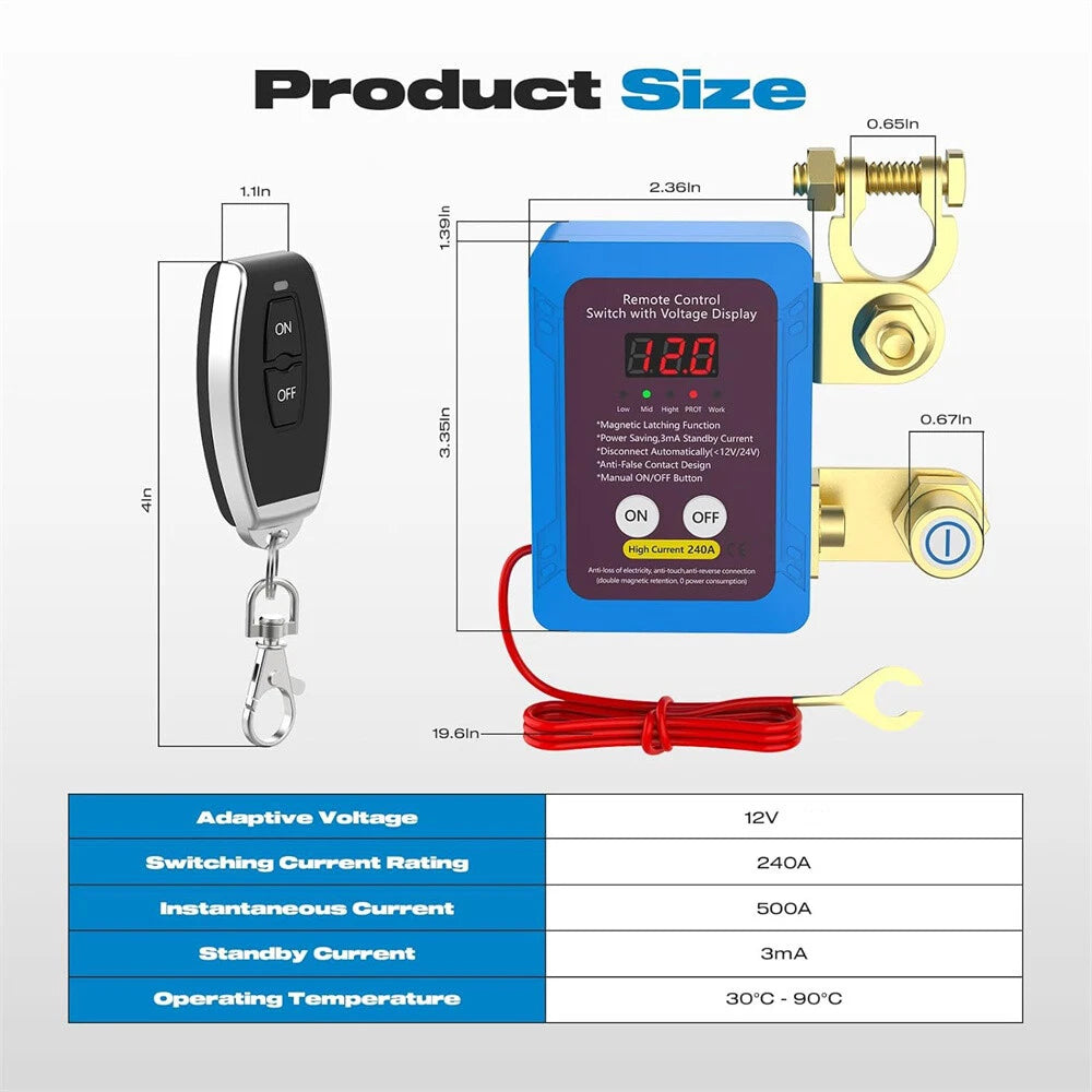 12V 240A Car Battery Disconnect Switch Automatic Cut Off Wireless Remote Control